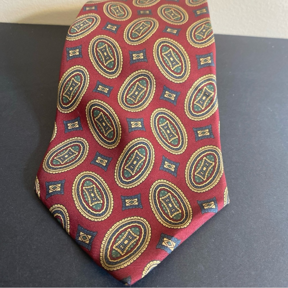 Christian Dior‎ Monsieur Abstract Oval Burgundy 100% Silk Tie Vintage 80’s